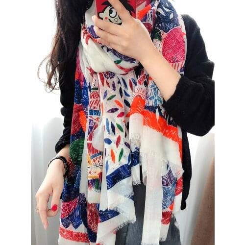 100% Cashmere scarf women 2020 autumn winter thin oil painting art long enlarged luxury shawl Wrap 200-100 cm
