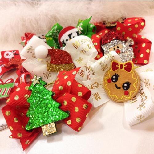 100pcs DHL Free shipping Christmas Gift Hairbow Christmas elk Santa Claus Xma tree