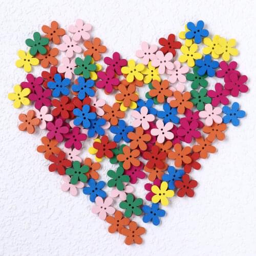 100Pc Plum Blossom Buttons 2 Holes Sewing Wooden Button DIY Scrapbooking Crafts Fasteners Sew On Decorative Botones for Clothing