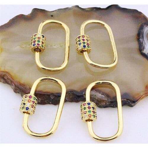 20-25mm 10pcs/lot Plating cz oval screw clasp,colorful cubic zirconia micro pave charm,necklace/bracelet jewelry component