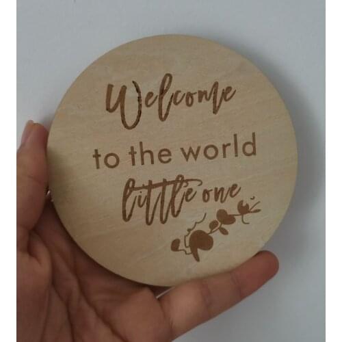 20pcs welcome to the world little one Wood Pregnancy Announcement Sign Engraved Milestone Prop