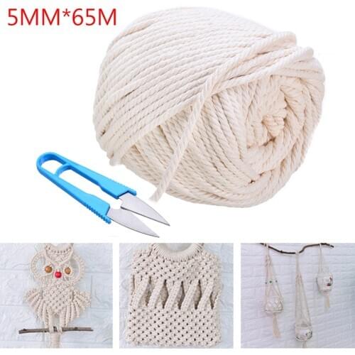 50-200M Cotton Macrame Rope Natural Beige Twisted Cord Rope +Scissor 2/3/4/5/6mm For Handmade Tapestries Knitting Supplies