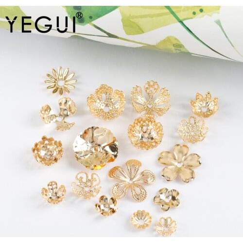 YEGUI M1038,jewelry accessories,18k gold plated,copper metal,diy pendants,flower shape,diy earrings,jewelry making,one pack