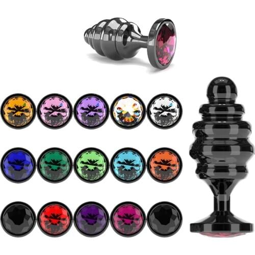 Gun Metal Screw Thread Anal Plug For Women Crystal Stone Jewelry Base Smooth Butt Anus Dilatator Plug Men Gay Adult Sex Toys