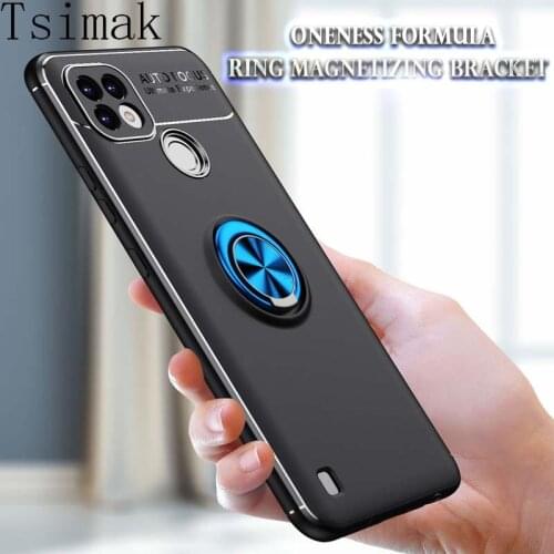 Case For Realme C21 C 21 C20 C25 C17 C15 C12 C11 C3 Silicone Ring Stand Back Phone Cover for OPPO A3S A5S A5 AX5 AX7 A7 A12 A15