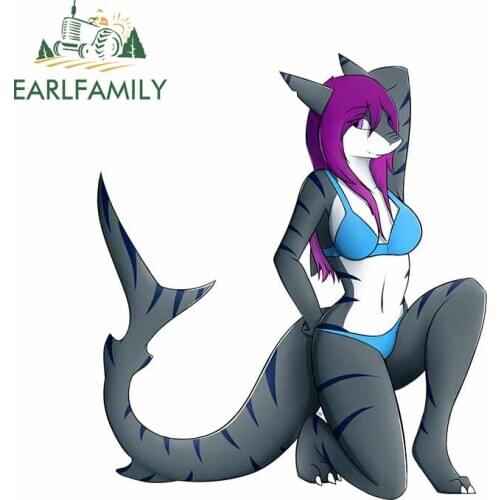 EARLFAMILY 13cm x 11.4cm for Furry Shark Car Stickers Animal Waterproof Anime Personality Window Trunk Decal Graphics