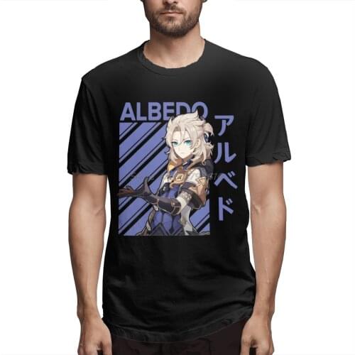 Genshin Impact Albedo T Shirt Plus Size Cotton Short Sleeve T Shirt Men Cotton Tees Streetwear Harajuku