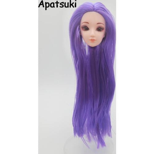 1:6 Doll Head with Purple Straight Long Hair Heads For 11.5" Princess Doll Head For 1/6 BJD Doll House DIY Doll Accessories
