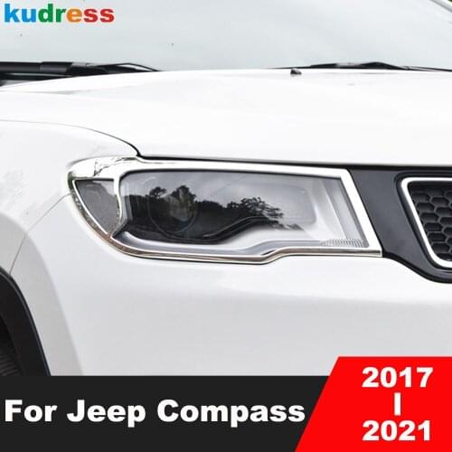 For Jeep Compass 2017 2018 2019 2020 ABS Chrome Front Headlight Cover Trim Head Light Lamp Frame Sticker Car Styling Accessories