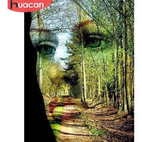 HUACAN Diamond Painting Picture Of Rhinestone Face Full Square Mosaic Diamond Embroidery 5D DIY Forest Home Decor Handmade
