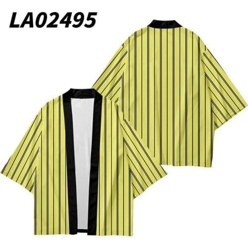 Striped Printed Kimono Cardigan Men Japanese Traditional Casual Loose Coat Pants Set Asian Clothes Harajuku