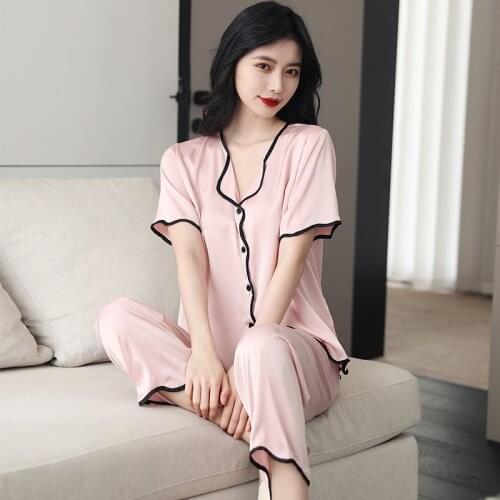 Summer Women Sleepshirt Lace Trim Nightgown Satin Sleepwear V-neck Nightdress Casual Button-Down Home Wear Sexy Ruffle Pajamas