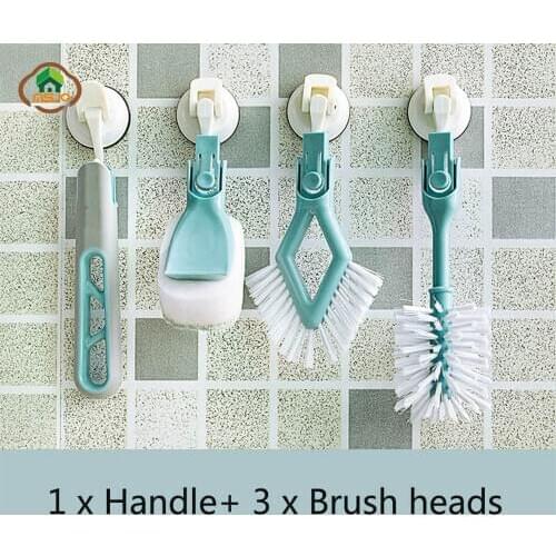 MSJO Cleaning Brush Set Household Cleaner Scrubber Bottle Cup Brush 3in1 Sponge head Diamond Kitchen Accessories Sink Tile Brush
