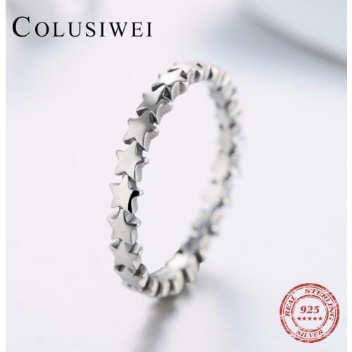 New Fashion Trail Stackable For Women Rings Wedding Finger Stars Ring Genuine Star Real 925 sterling silver jewelry Style
