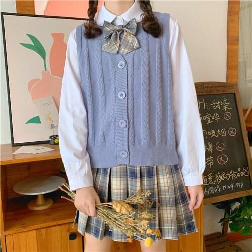 2020 New Japanese Sweet Preppy Knitted Vest Womens Loose Cardigan Sleeveless Vest Waistcoat Womens Autumn Clothing