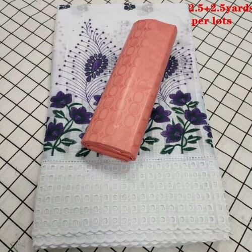 New Design African Lace Fabric 2.5+2.5yards 100% Cotton Embroidered Dry Lace With Bazin Riche Fabric Dresses Laces CP023