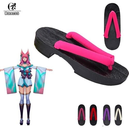 ROLECOS LOL Spirit Blossom Ahri Cosplay Shoes Woman Wooden Geta Clogs Cosplay Costumes Sauna Spa Home Beach Wear Slippers Sandal