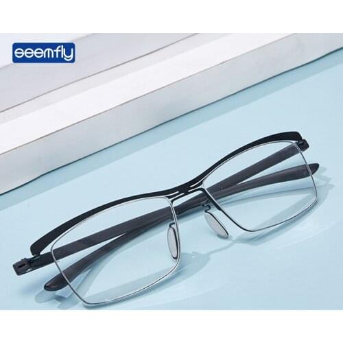 Seemfly High Definition Reading Glasses Portable Square Metal Spectacles Ultralight Clear Resin Lens Eyeglasses For Women Men