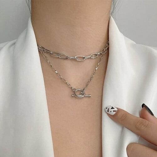 Vintage Thick Chain OT Buckle Choker Necklace for Women Punk Silver Color Metal Geometric Chain Layered Necklace Fashion Jewelry
