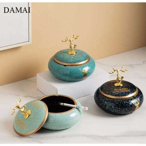 Golden Elk Cigar Ashtrays Deer Decorative Ashtray Living Room Decoration Ceramic Ash Tray Gifts for Boyfriend Modern Home Decor