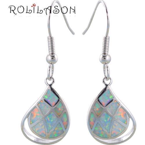 Popular Luxury White Fire Opal Silver Stamped Drop Earrings Health Nickel Lead Free Fashion Jewelry OE510