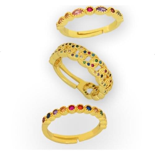 Colorful CZ Crystal Stone Rings for Teen Girls Cute Romantic Women Jewelry Engagement Gift anillos Gold Color Open Ring