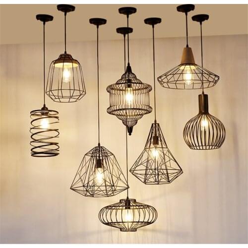 Restaurant Iron Cage Vintage Pendant Lights Nordic Living Dining Room Kitchen Pendant Lamp Study Bar Table Hanging Lamps Fixture