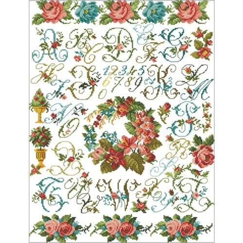 11/14/16/18/22/25/28CT choose color Garden rose wreath letters pattern Counted Cross Stitch Cross Stitch Kits Embroidery