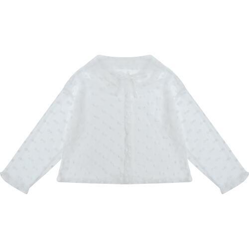 Summer New Cute Preppy Style Women Lace Blouse Peter Pan Collar Dots Translucent Sun Protection Clothing Long Sleeve Shirts Top