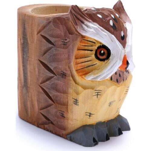 Wood Carving Animal Flamingo Pen Container Handicraft Stationery ,pen Holder desk organizer