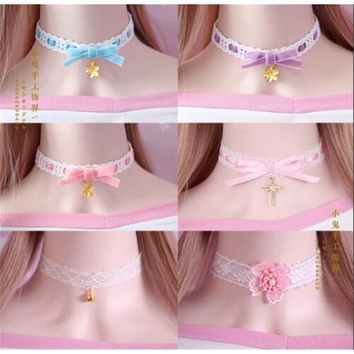 Japan velvet flower pendant Choker Harajuku Cute Lolita Ribbon Chain Cosplay Women Necklace B589