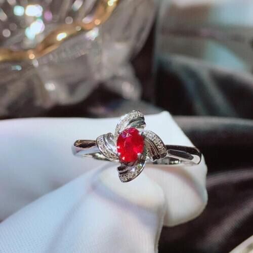 H624 Natural 0.56ct Red Ruby Ring Diamonds Jewelry Anniversary Females Rings for Womens Fine Rings