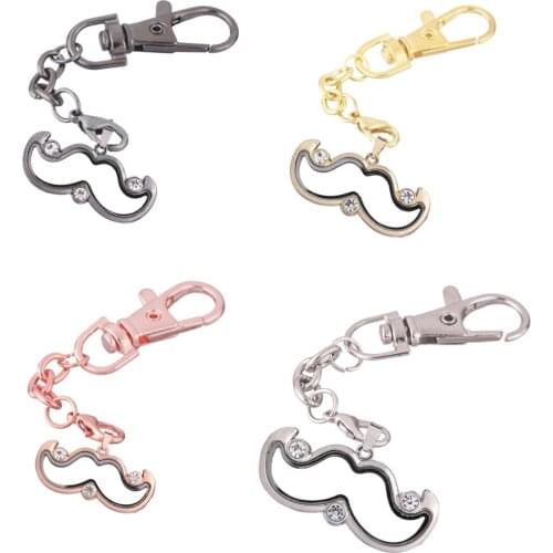 1pcs Moustache Rhinestone Alloy Floating charm Locket Keychain with Lobster clasp DIY twist memory Glass locket Key chain