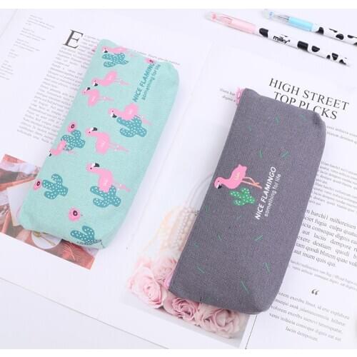 1pcs Korean cute cartoon flamingo pencil case large capacity high quality canvas pencil bag school stationery
