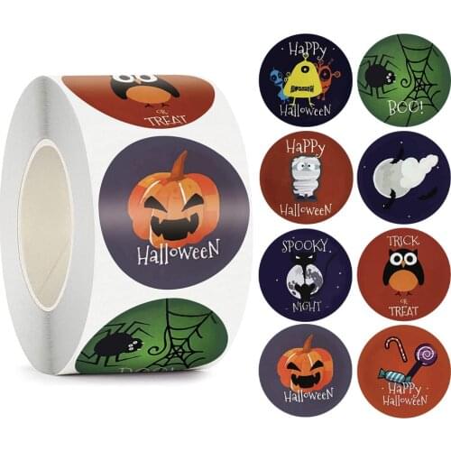 100-500pcs Halloween Pumpkin Face Sticker Label Ghost Party Decor Scrapbooking DIY Gift Packaging Sealing Sticker Labels