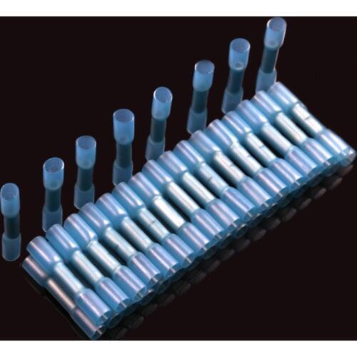 100pcs Waterproof Solder Seal Heat Shrink Solder Butt Blue Insulated Electrical Wire Cable Crimp Terminals Connectors 16-14 AWG