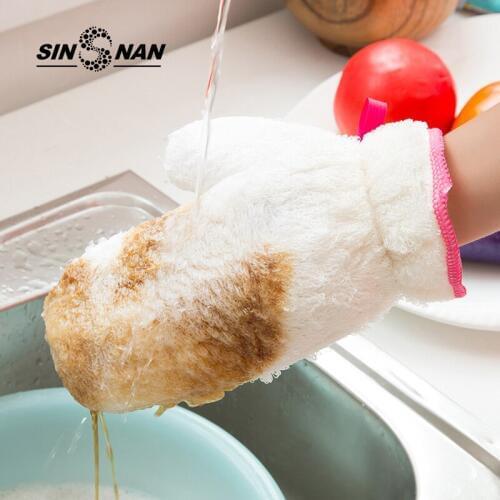 2PCS Bamboo Fiber Waterproof Non - dip Oil Dishwashing Gloves For Kitchen Microfiber Natural Cleaning Hanging Magic Glove