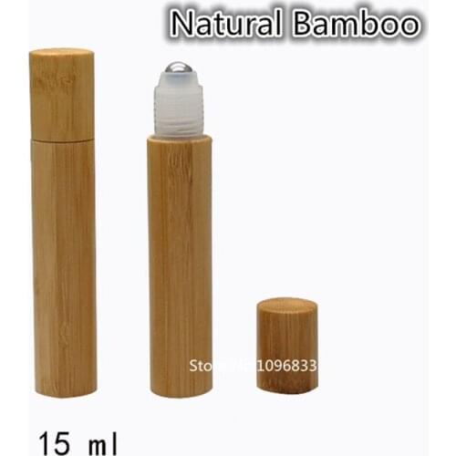 20pcs Essential Oil Bottle Roller Small Bottle Roll On Ball With Bamboo Shell PET Inner roll on Bottles Steel Roller 15ml