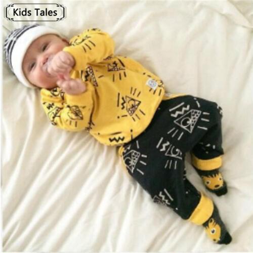 2021 Newborn baby boy clothes baby clothes unisex yellow color long-sleeved shirt+ pants 2 pcs. bebe girl clothing set Fall