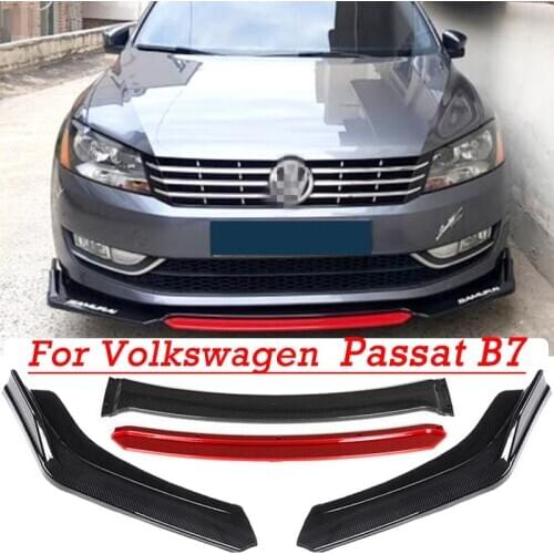 4Pcs Carbon Fiber Look / Black Car Front Bumper Splitter Lip Spoiler Diffuser Cover Protector For VW Passat B7