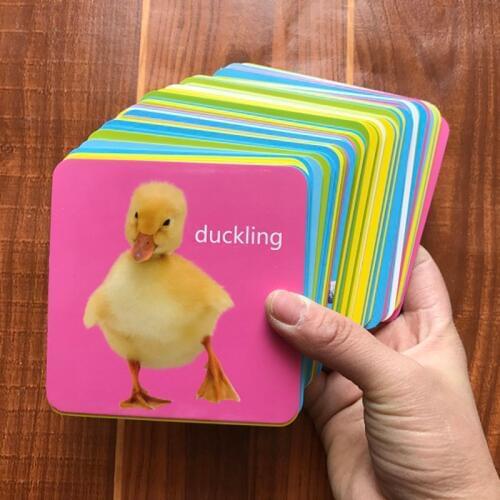 44pcs/set Baby Animal World Learning English Baby Cards Dog Cat Chicken Duck Montessori Materials Flash Cards For Children