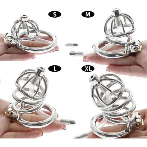 BDSM Stop Masturbation Cock Cage Fetish Chastity Cage Belt Device With Urethral Catheter Lockable Penis Ring Male Adult Sex Toys