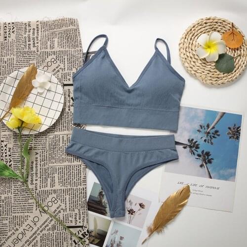 SVOKOR Seamless Women Bra Thong Underwear Set Solid Sport Tube Tops Padded Bra Panties Suit Soft Lingerie Fitness Lingerie