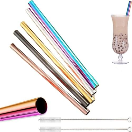 Large 12mm Bubble Tea Milkshake Straw Reusable Metal Straw 304 Stainless Steel Drinking Straws Set Bar Boba Straight Straw Tubes