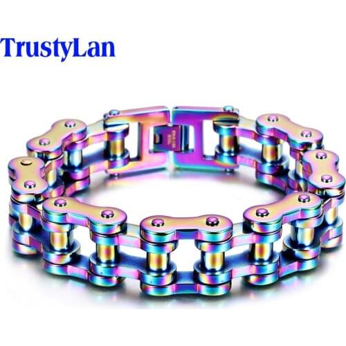TrustyLan 316L Stainless Steel Bracelets Long Biker Bicycle Link Chain Men Male Accessory Vintage Mens Ankle Accessory Gifts