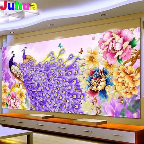 Diy diamond embroidery set crystal round diamond painting 5d picture of stones wall decor peacock animals 140x70 cm