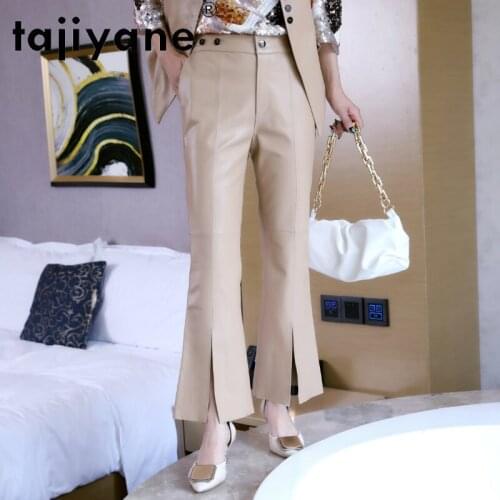 For Pants Flare Women Real Sheepskin High Waist Trousers Woman Cloth Genuine Leather Pants Mujer Pantalones TN2451