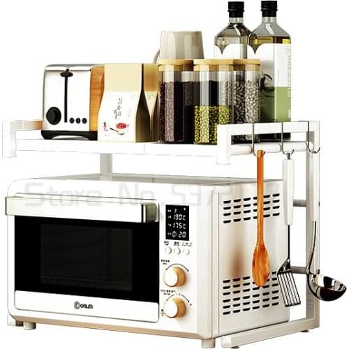 Household retractable microwave oven rack, kitchen shelf, countertop, double layer oven rack, cupboard, rice cooker storage rack