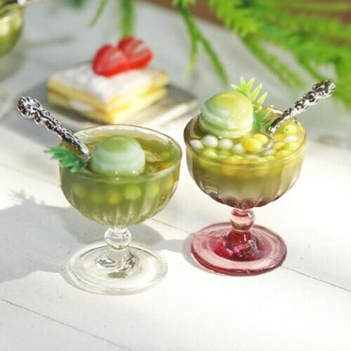 1/12 Matcha Ice Cream Cup Mini Food Pretend Play House Toy Dollhouse Decoration Children Toys Birthday Christmas New Year Gift