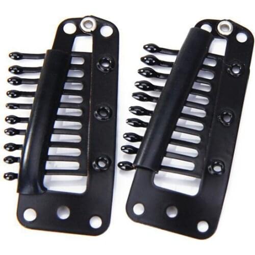 40Pcs Black Snap Comb Clips 36mm For Toupee Wig Weft Rubber Back